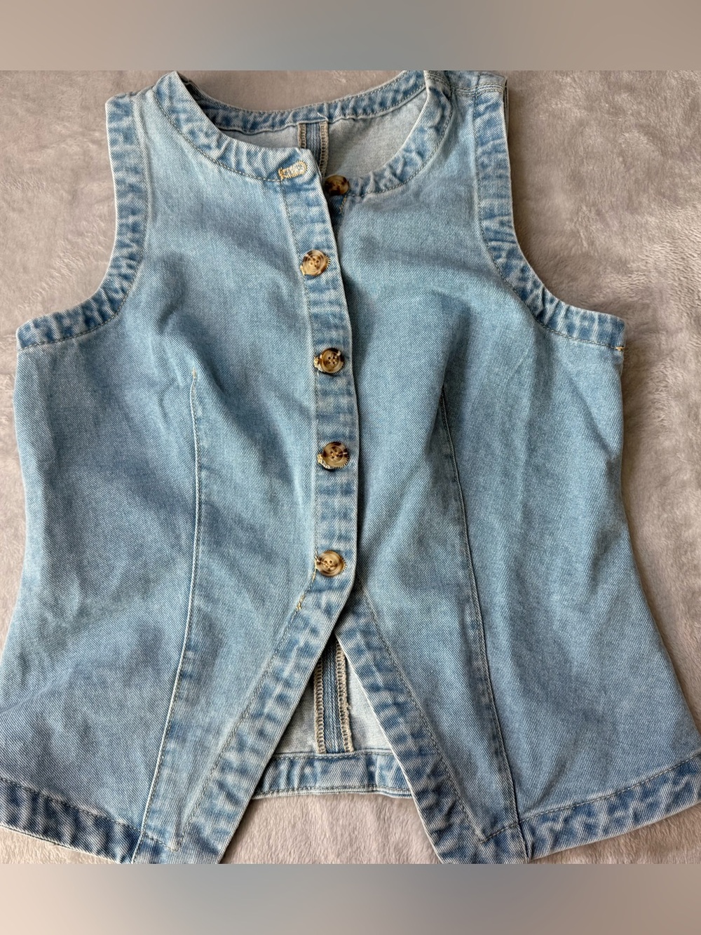 Light Blue Denim Button-Front Vest